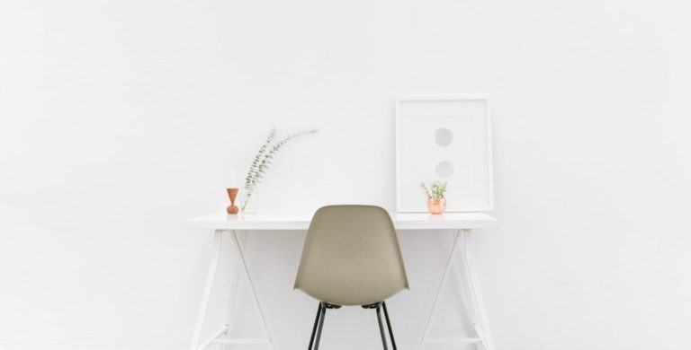 minimalist white office with desk