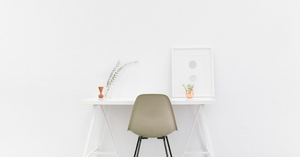 minimalist desk and office white
