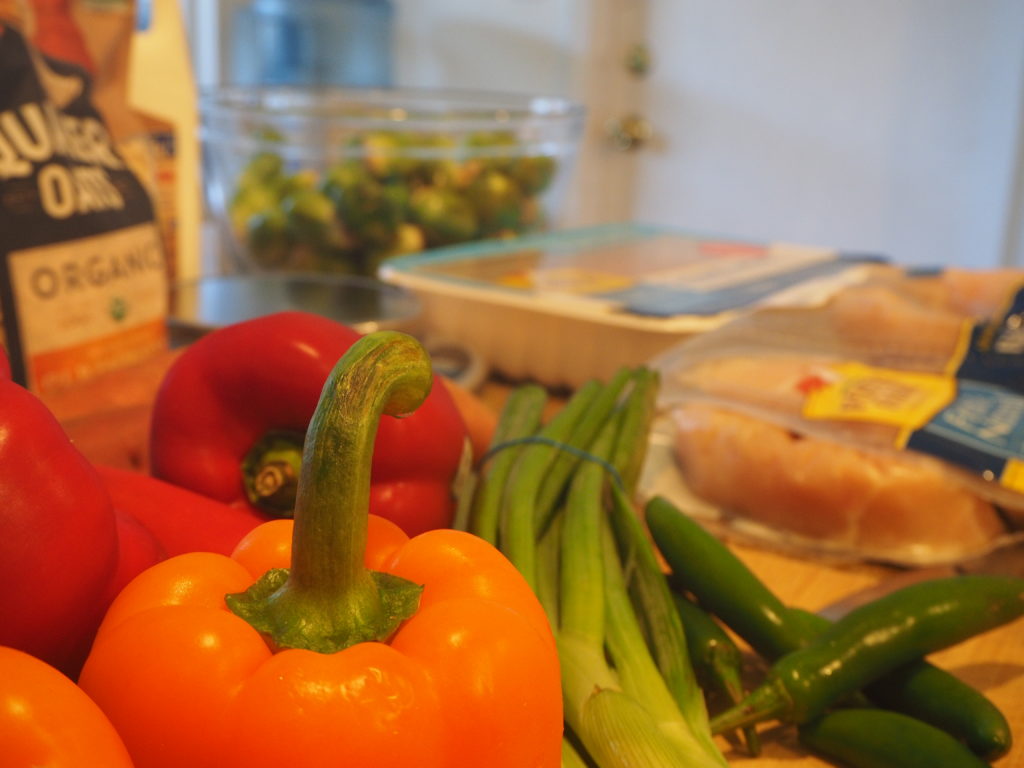 Meal prep vegetables meat oatmeal chicken