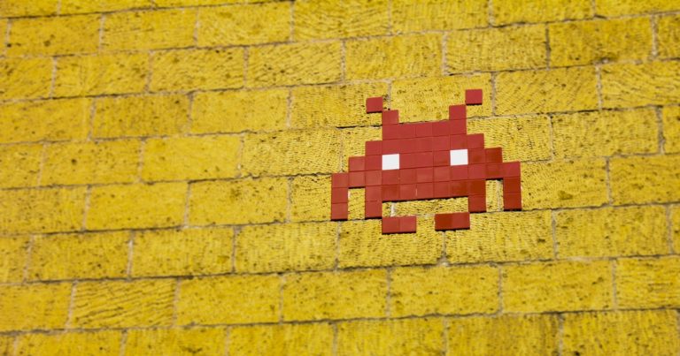 yellow brick wall pixel game character