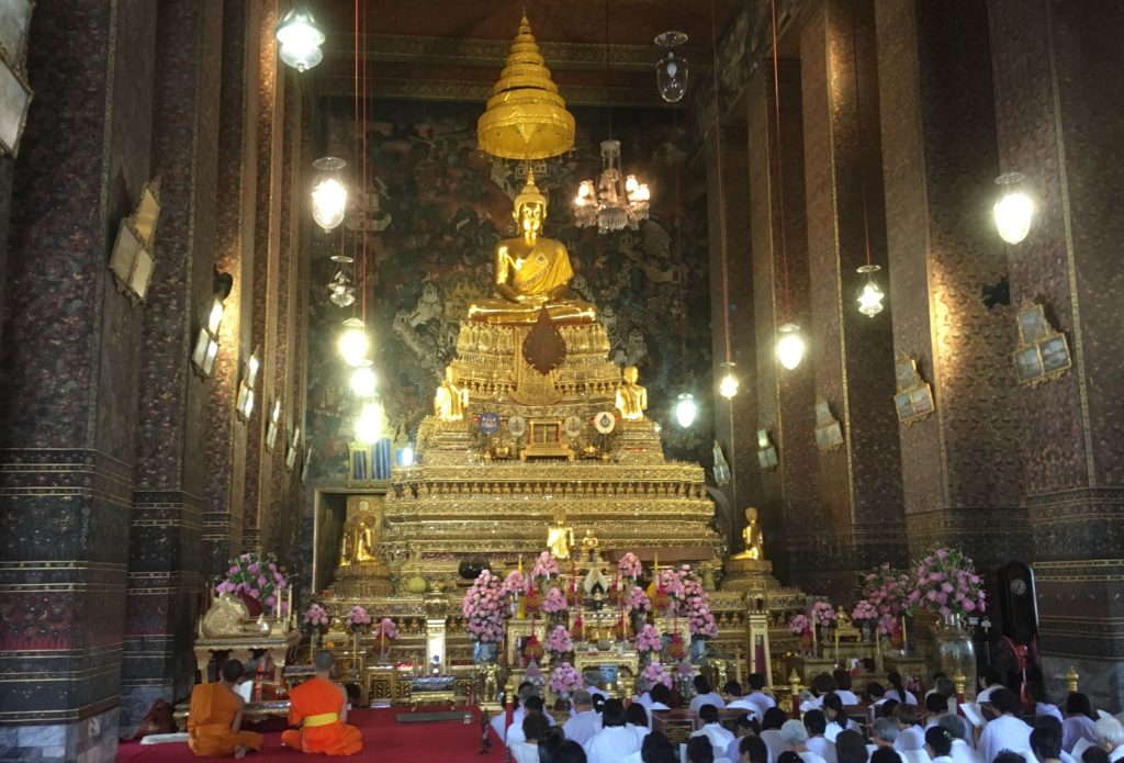 Buddhist temple procession monks in Wat Pho