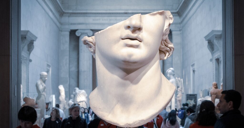white head bust in museum