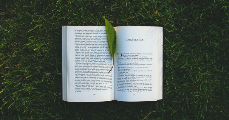 book with leaf on grass