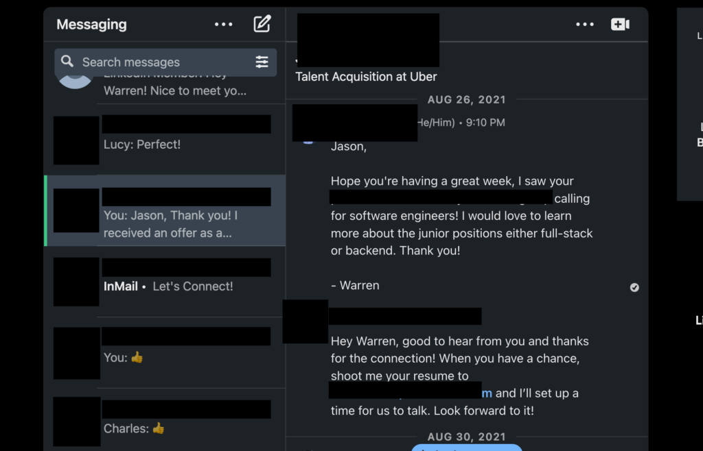 LinkedIn messages to recruiters outreach